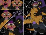 4:3 absurd_res anal anal_egg_insertion anal_penetration anthro arachnid arthropod balls bdsm bondage bound chastity_cage chastity_device comic dialogue duo egg egg_insertion fetishame finger_in_mouth genitals herpestid hi_res inflation insect male male/male mammal meerkat mongoose oviposition ovipositor penetration pregnant pregnant_male spider spider_web