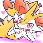 1:1 2025 ambiguous_anthro ambiguous_gender annyui0611 anthro biped blush blush_stickers braixen canid cute_fangs digital_drawing_(artwork) digital_media_(artwork) dipstick_tail fangs food generation_6_pokemon half-length_portrait head_on_hand heart_eyes heart_symbol hi_res japanese_description looking_at_viewer lying mammal markings nintendo object_in_tail on_front open_mouth open_smile pokemon pokemon_(species) portrait shrimp_(food) simple_background smile snout solo tail tail_markings teeth translated_description