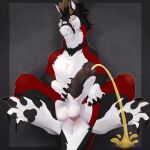 1:1 absurd_res animal_genitalia antlers anus bedroom_eyes black_body black_fur black_penis bodily_fluids dewclaw felkin felkin_penis feral fur genital_fluids genitals hi_res horn lying male narrowed_eyes on_back orange_eyes paws peeing peeing_towards_viewer penis pink_anus rear_view red_body red_fur sanguine_(sanguinederg) seductive sheath smug solo tail urine urine_splash urine_stream watersports weinercrow white_body white_fur yellow_urine
