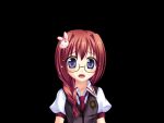  1girl black_background blue_eyes blush braid breasts collared_shirt fumizuki_yukari fuuka_school_uniform_(hara_hara!!) game_asset glasses hair_intakes hair_ornament hair_over_shoulder hara_hara!! large_variant_set long_hair necktie non-web_source official_art open_mouth puffy_short_sleeves puffy_sleeves rabbit_hair_ornament rabbit_ornament raised_inner_eyebrows red_hair red_necktie school_uniform self-datamine sena_mirai_(hara_hara!!) shirt short_sleeves sidelocks simple_background small_breasts solo standing tachi-e upper_body variant_set vest white_shirt wide-eyed 