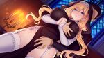 1boy 1girl blonde_hair blue_eyes blush breasts closed_mouth covered_nipples curvy do_as_~shinpu-sama_no_iinari~ game_asset garter_straps gloves grabbing_another's_breast groping highleg highres indoors interlocked_fingers long_hair non-web_source nun nun_headdress own_hands_clasped own_hands_together self-datamine solo_focus sophia_ende sweat thick_thighs thighhighs thighs tonchiki_panchi variant_set visual_novel_cg white_garter_straps white_gloves white_thighhighs 