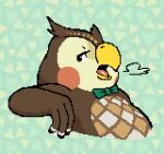 2026 ambiguous_gender animal_crossing anthro avian beak bird blathers_(animal_crossing) bleu_cheese_(artist) bow_tie bow_tie_only breath brown_body brown_feathers cheek_spots diamond_(marking) digital_drawing_(artwork) digital_media_(artwork) feather_markings feathers half-closed_eyes head_feathers hi_res ibispaint_(artwork) leaning leaning_backward looking_back male male_anthro markings mostly_nude narrowed_eyes nintendo open_beak open_mouth overweight overweight_ambiguous overweight_anthro owl pattern_background plumicorns simple_background solo tongue