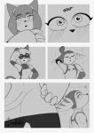 anthro black_and_white butt clothing comic crossover doggomeatball domestic_cat duo eyewear eyewear_on_head fangs felid feline felis female fur gameoverse gasp glasses glitch_productions gloves goggles goggles_on_head group hand_on_hip handwear hi_res kit_bodega lombax male mammal markings monochrome notched_ear planet ratchet_(ratchet_and_clank) ratchet_and_clank robotic_arm scratch_(gameoverse) sony_corporation sony_interactive_entertainment standing striped_body striped_fur striped_markings stripes tail teeth trio wearing_glasses whiskers
