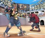 absurd_res ambiguous_gender arcanine black_body black_fur blue_body blue_fur blush bracelet bulge chest_spike claws clothed clothing crowd duo ear_expansion english_text evolutionary_stone expansion feet female feral feraligatr ferret-badger_(artist) foot_focus fur fur_growth generation_1_pokemon generation_2_pokemon generation_3_pokemon generation_4_pokemon generation_5_pokemon generation_6_pokemon generation_7_pokemon generation_8_pokemon genital_focus golem_(pokemon) group growth hat headgear headwear heart_symbol hi_res human jewelry legendary_pokemon lucario lucarionite machamp male malfunction mammal mega_altaria mega_evolution mega_ring mega_stone mid_transformation navel nintendo nipples open_mouth partially_clothed paw_growth pawpads pokemon pokemon_(species) pokemon_trainer public public_nudity red_body red_fur runerigus silvally species_transformation spikes spikes_(anatomy) stadium stadium_background stadium_lighting story story_in_description text toe_claws torn_clothing transformation underwear vileplume yellow_body yellow_fur zoroark