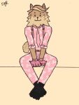 3:4 anthro brown_body brown_fur canid canine canis clothing colored crossed_legs digital_drawing_(artwork) digital_media_(artwork) domestic_dog fetch_(fortnite) fur hi_res male mammal pink_clothing pomeranian simple_background sitting sketch smile solo spitz styxyesrenegade tail tan_body tan_fur