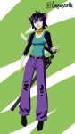 9:16 alix_(gingastella) anthro blue_clothing blue_shirt blue_topwear bottomwear clothing domestic_cat ear_piercing felid feline felis female fur gingastella hi_res humanoid mammal multicolored_body multicolored_fur pants piercing purple_bottomwear purple_clothing purple_eyes purple_pants scarf sheathed_sword shirt simple_background solo topwear yellow_scarf