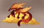 absurd_res ambiguous_gender coin dragon european_mythology feral gold_(metal) hi_res looking_down membrane_(anatomy) membranous_wings money mythological_creature mythological_scalie mythology red_body red_scales rin_chi scales scalie solo tail western_dragon wings