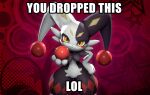 2026 3_fingers 3d_(artwork) absurd_res anthro black_body black_fur clown_nose digital_media_(artwork) dupin_(pal) english_text fingers front_view fur hand_on_hip hi_res holding_object impact_(font) jester lagomorph leporid looking_at_viewer male mammal meme neck_tuft on_model pal_(species) palworld pocketpair rabbit red_background simple_background smile smiling_at_viewer solo source_filmmaker_(artwork) text thick_thighs tuft white_body white_fur wide_hips y2k_(graphic_design) yellow_eyes zelyonka