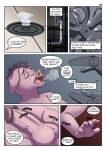 alphasabre anthro bodily_fluids comic comic_panel cum cum_collecting dialogue domestic_pig drain drainpipe english_text erection genital_fluids genitals hi_res humanoid_genitalia humanoid_penis machine male mammal penis profanity robot robotic_arm speech_bubble suid suine sus_(pig) sweat sweatdrop text throbbing throbbing_penis valentino_(alphasabre)