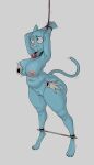 2026 absurd_res anthro arms_tied ball_gag bdsm belly blue_body bodily_fluids bondage bound breast_fondling breast_play breasts cartoon_network colored digitigrade disembodied_hand domestic_cat facial_markings fangs felid feline felis female fondling frown full-length_portrait gag genitals hand_on_breast hands_above_head head_markings hi_res hip_grab kryadrawgin leg_bar mammal markings mature_female motion_lines muzzle_(marking) nicole_watterson nipples nude plump_labia portrait restrained_arms restrained_legs restraints rope rope_bondage simple_background solo spread_legs spreading standing sweat teeth the_amazing_world_of_gumball thick_thighs tremble_lines vulva worried_look