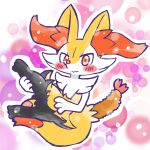 1:1 2025 ambiguous_anthro ambiguous_gender annyui0611 anthro biped braixen canid digitigrade dipstick_tail featureless_crotch food front_view full-length_portrait generation_6_pokemon hi_res holding_leg holding_own_leg japanese_description looking_at_viewer mammal markings mouth_closed nintendo object_in_tail outline pokemon pokemon_(species) portrait shrimp_(food) simple_background snout solo tail tail_markings translated_description wavy_mouth