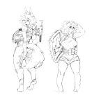 2024 anthro arm_scar arm_tuft arms_bent bent_arm big_breasts biped bottomwear braided_hair breast_scar breasts bulletproof_vest canid canine clothed clothed_anthro clothed_female clothing digital_drawing_(artwork) digital_media_(artwork) digitigrade duo ears_up eye_scar eyebrows eyelashes eyelashes_through_hair facial_scar feet female female_anthro fingerless_gloves fist fluffy fluffy_tail fox front_view full-length_portrait fully_clothed fully_clothed_anthro fully_clothed_female fur gloves greyscale gun hair hair_between_eyes hand_on_head hand_on_own_head handgun handwear hi_res holding_gun holding_handgun holding_machine_gun holding_object holding_pistol holding_ranged_weapon holding_shield holding_weapon hotpants improper_gun_handling kemono korean_description leg_tuft long_ears long_hair looking_away looking_back machine_gun mammal meckmeck00124 monochrome one_glove open_mouth pants pistol pointy_ears portrait ranged_weapon scar shield short_hair shorts side_boob silencer simple_background sketch snout spiked_shield standing straight_arm straight_legs tactical_gear tail tail_down three-quarter_view topwear translucent translucent_hair tuft unsafe_weapon_practices weapon white_background