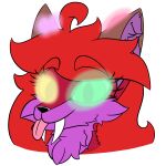 1:1 2021 ahoge alpha_channel canid canine demigirl_(lore) eyelashes fangs felid fox fur glowing glowing_eyes glowing_markings green_eyes hair headshot_portrait heart_(marking) hi_res hybrid inner_ear_fluff looking_at_viewer mammal markings nonbinary_(lore) portrait prehistoric_species purple_body purple_fur purple_inner_ear_fluff red_body red_ears red_fur red_hair robyn_(robynsnowyfoxxo) robynsnowyfoxxo saber-toothed_tiger sabertooth_(anatomy) teeth tongue tongue_out trans_(lore) trans_woman_(lore) tuft yellow_eyes