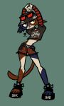 2026 :3 absurd_res alexzee7 anthro black_clothing blue_body blue_fur bottomwear calico_cat clothing collar digital_drawing_(artwork) digital_media_(artwork) domestic_cat ears_down epic_games eyelashes eyeshadow eyewear felid feline felis female female_anthro footwear fortnite full-length_portrait fur hands_above_head hat headgear headwear hi_res makeup mammal meow_skulls metalhead_meow_skulls midriff multicolored_body multicolored_fur nails narrowed_eyes open_mouth open_smile orange_body orange_fur pattern_clothing pink_nose pivoted_ears portrait print_clothing print_shirt print_t-shirt print_topwear raised_arms red_clothing sharp_nails shirt shorts slim_anthro slim_female smile solo spiked_collar spikes stretching striped_clothing striped_sleeves stripes sunglasses t-shirt tail toeless_footwear topwear white_body white_fur yellow_eyes