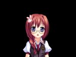  1girl black_background blue_eyes blush braid breasts closed_mouth collared_shirt fumizuki_yukari fuuka_school_uniform_(hara_hara!!) game_asset glasses hair_intakes hair_ornament hair_over_shoulder hara_hara!! large_variant_set long_hair looking_at_viewer necktie non-web_source official_art puffy_short_sleeves puffy_sleeves rabbit_hair_ornament rabbit_ornament raised_inner_eyebrows red_hair red_necktie school_uniform self-datamine sena_mirai_(hara_hara!!) shirt short_sleeves sidelocks simple_background small_breasts solo standing tachi-e upper_body variant_set vest white_shirt 
