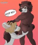 age_difference anthro beard blonde_hair body_worship brown_body brown_eyes butt butt_worship canid canine digital_media_(artwork) duo eyes_closed eyewear facial_hair fan_character fast_food_demon fastfooddemon fox glasses good_boy grey_fox gripping_hair guardians_of_the_galaxy hair hi_res male male/male mammal marvel marvel_rivals murid murine mustache nude older_male power_bottom procyonid raccoon rat red_background rocket_raccoon rodent simple_background tail tattoo urocyon white_body younger_male