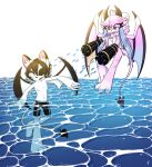 2021 3_toes 5_fingers absurd_res aiming_at_another aiming_weapon alpha_channel anthro bat black_hair blue_eyes bottomwear clothed clothing duo feet female fingers fur gatling_gun gradient_eyes gun gun_arm hair hi_res horn machine_gun male mammal midair minigun mostly_nude mostly_nude_anthro mostly_nude_female mostly_nude_male neck_tuft one_eye_closed open_mouth partially_submerged pastel_velatis pink-like-candy pink_body pink_eyes pink_fur pink_hair pointy_ears ranged_weapon round_ears shooting_gun shooting_weapon shorts shorts_only simple_background spade_tail tail toes topless transparent_background tuft unknown_species velatis_ferio_caedo verin_the_bat weapon weapon_arm white_body wings