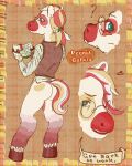 4:5 anthro book bottomless bubble_butt butt character_name clothed clothing colored equid equine eyebrows eyewear female glasses hair heart_symbol hi_res hooves horse leg_markings mammal markings model_sheet multicolored_hair nerd peanut_gallery_(totalstinker) pony ponytail red_nose solo speech_bubble sweater sweater_vest text topwear vest wwormguts
