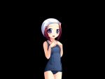  1girl black_background blue_eyes blue_one-piece_swimsuit blush breasts cowboy_shot fumizuki_yukari game_asset hair_ornament hands_on_own_chest hara_hara!! looking_at_viewer no_eyewear non-web_source official_art one-piece_swimsuit open_mouth rabbit_hair_ornament rabbit_ornament red_hair school_swimsuit self-datamine sena_mirai_(hara_hara!!) sidelocks simple_background small_breasts smile solo standing swimsuit tachi-e variant_set 