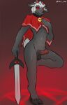 9:14 anthro balls bell bovid caprine cloak clothing collar cult_of_the_lamb erection femboy genitals glans glowing glowing_eyes hi_res horn lamb_(cult_of_the_lamb) male mammal massive_monster_(studio) melee_weapon occult_symbol penis pentagram presenting presenting_penis red_eyes sheep short_tail solo sword symbol tail weapon zulu_uwu