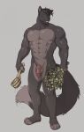 abs absurd_res anthro balls bedroom_eyes black_hair captainskee countershade_torso countershading digital_media_(artwork) dipstick_tail domestic_cat feet felid feline felis fingers flaccid fur genitals glans grey_background grey_body hair half-closed_eyes hi_res holding_object holding_plant humanoid_genitalia humanoid_penis looking_at_viewer male mammal markings muscular muscular_anthro muscular_male narrowed_eyes nude pecs penis seductive simple_background smile solo standing tail tail_markings teeth toes vein veiny_penis wet wet_hair yellow_sclera