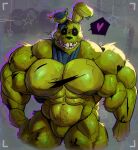 abs absurd_res animatronic anthro biceps big_muscles big_pecs black_sclera five_nights_at_freddy's five_nights_at_freddy's_3 green_body heart_symbol hi_res huge_muscles huge_pecs its_coldpizza lagomorph leporid looking_at_viewer machine male mammal muscular muscular_anthro muscular_arms muscular_male nipples pecs quads rabbit recording robot scar scottgames solo springtrap_(fnaf) trapezius white_eyes yellow_body