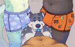 2026 anthro bear bedroom_eyes belly black_nose blue_clothing blue_eyes blue_tongue blue_underwear bodily_fluids boxers_(clothing) brown_body brown_skin bulge clothed clothing cloud common_hippopotamus digital_drawing_(artwork) digital_media_(artwork) dragon eastern_dragon eyebrows first_person_view fur genital_fluids green_body green_fur grey_background grey_body grey_clothing grey_eyebrows grey_fur grey_underwear group hi_res hippopotamid inner_ear_fluff licking long_tail looking_at_viewer looking_up looking_up_at_partner looking_up_at_viewer male male/male mammal markings mythological_creature mythological_scalie mythology narrowed_eyes navel nebulaburr_(artist) nebulaburr_(character) nipples orange_clothing orange_nipples orange_underwear overweight overweight_anthro overweight_male polar_bear precum scalie seductive shaded simple_background slightly_chubby smile spots spotted_markings standing suid suine sus_(pig) tail tongue tongue_out topless tuft underwear underwear_only ursine white_body white_fur white_inner_ear_fluff white_sclera wild_boar