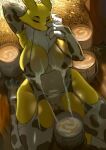 animal_print animal_print_bikini animal_print_thigh_highs anthro bandai_namco barn big_breasts bikini bodily_fluids breasts bucket clothing container cow_print cow_print_bikini cow_print_legwear cow_print_thigh_highs digimon digimon_(species) female footwear genitals lactating legwear milk milk_bucket milk_container nipple_outline pattern_bikini pattern_clothing pattern_legwear pattern_swimwear pattern_thigh_highs renamon socks solo swimwear thick_thighs thigh_highs thigh_socks two-piece_swimsuit vulva wuuyso