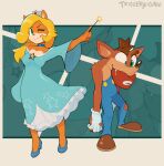 5_fingers activision anthro bandicoot blonde_hair bodily_fluids breasts brother_(lore) brother_and_sister_(lore) brown_body brown_fur brown_hair choker cleavage clothed clothing coco_bandicoot cosplay crash_bandicoot crash_bandicoot_(series) crossover crossover_cosplay crown dress duo eyebrows female fingers footwear fur gloves green_eyes hair handwear hat headgear headwear hi_res high_heels jewelry male mammal mario mario_bros marsupial multicolored_body multicolored_fur necklace nintendo one_eye_closed rosalina_(mario) saliva shoes sibling_(lore) signature sister_(lore) super_mario_galaxy tan_body tan_fur torn_clothing triggerpigart two_tone_body two_tone_fur wand white_body white_fur wink