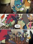2026 3_fingers 3_panel_comic 3_toes 4_fingers absurd_res ambiguous_gender angry anthro anthrofied arm_tuft asking_another belt biped black_body black_ears black_eyebrows black_fur black_hair black_mane black_nose black_tail black_text blue_body blue_ears bottomwear brown_bottomwear brown_clothing brown_pants brown_shorts cinderace circle_(marking) claws clothed clothed_anthro clothed_female clothed_male clothing collared_shirt comic dialogue digitigrade ear_markings ear_piercing ear_ring eeveelution elbow_tuft english_text eye_markings eyebrows facial_markings facial_piercing feathers feet female finger_claws fingers fist frown fur generation_1_pokemon generation_2_pokemon generation_3_pokemon generation_4_pokemon generation_5_pokemon generation_8_pokemon gloves_(marking) grauf_(odeko-yma) green_clothing green_shirt green_topwear grey_body grey_fur group grovyle hair hand_on_hip harmony_scarf head_markings hi_res holding_object kerchief larger_anthro larger_female looking_away lucky_(odeko-yma) luxray male mane markings mightyena neckerchief neckwear nintendo nose_piercing nose_ring nova_(odeko-yma) odeko-yma open_mouth pants pattern_kerchief pattern_neckerchief pidgeot piercing pokemon pokemon_(species) pokemon_mystery_dungeon pokemorph purple_body purple_feathers red_claws red_eyes red_hair red_inner_ear red_markings red_nose red_sclera red_tongue ring_(marking) ring_piercing septum_piercing septum_ring shirt shirt_stain shorts silhouette size_difference smaller_anthro smaller_female smaller_male sneasel speech_bubble spike_chunsoft stain stained_shirt standing striped_kerchief striped_neckerchief swellow tail tail_feathers tail_markings taunting tauros teal_eyes teeth text toes tongue topwear tuft umbreon uniform vex_(odeko-yma) white_claws white_speech_bubble yawn yellow_eyes yellow_inner_ear yellow_markings yellow_sclera zoroark
