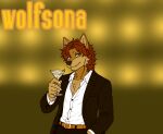 alcohol angelo(wolfsona) anthro belt beverage black_clothing black_suit blurred_background brown_hair canid canine canis clothing cocktail cocktail_glass container cup drinking_glass filter fur glass glass_container glass_cup hair hand_in_pocket hi_res looking_at_viewer male mammal martini messy_hair multicolored_body multicolored_fur pockets smile solo suit the_wolfsona toothpick two_tone_body two_tone_fur watermark white_dress_shirt white_eyes wolf yellow_sclera