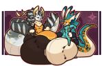 2025 alpha_channel antennae_(anatomy) anthro aquatic baikal_(kokoro-doll) balls big_balls big_butt big_penis big_tail black_sclera bulge butt claws clothed clothing digitigrade dipstick_antennae dipstick_ears dragon duo ear_markings erros eyes_closed fin fingerless_gloves genitals gloves grey_body handpaw handwear hoodie huge_balls huge_penis hyper hyper_balls hyper_genitalia hyper_penis kokoro-doll long_ears male markings merseed_dragon multicolored_antennae multicolored_body multicolored_ears mythological_creature mythological_scalie mythology open_mouth orange_body paws penis ribbons_(anatomy) scalie signature spots spotted_body tail topwear white_body