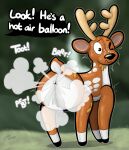 air_valve ambiguous_gender animate_inanimate antlers band-aid band-aid_on_leg bandage big_butt butt butt_focus deer deer_mike dialogue digital_media_(artwork) embarrassed fart fart_cloud featureless_crotch feral hi_res horn inflatable living_inflatable looking_back male_(lore) mammal markings mike_(deer_mike) offscreen_character one_eye_closed outside pincoosh quadruped rear_view signature solo speech_bubble spots spotted_body tremble_spikes