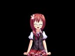  1girl :d ^_^ black_background blush braid breasts closed_eyes closed_mouth collared_shirt cowboy_shot fumizuki_yukari fuuka_school_uniform_(hara_hara!!) game_asset glasses hair_intakes hair_ornament hair_over_shoulder hara_hara!! large_variant_set long_hair miniskirt necktie non-web_source official_art open_mouth pink_skirt pleated_skirt puffy_short_sleeves puffy_sleeves rabbit_hair_ornament rabbit_ornament red_hair red_necktie school_uniform self-datamine sena_mirai_(hara_hara!!) shirt short_sleeves sidelocks simple_background skirt small_breasts smile solo standing tachi-e variant_set vest white_shirt 