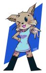 2023 5_fingers anthro arm_tuft bent_arm biped black_claws black_clothing black_eyes black_footwear black_knee_boots black_nose black_spots blue_clothing blue_dress blush boots breasts cheek_tuft chibi claws clothed clothed_anthro clothed_female clothing colored digital_drawing_(artwork) digital_media_(artwork) dress elbow_tuft english_description facial_tuft fangs felid feline female female_anthro fingers fluffy_ears footwear freckled_face freckles full-length_portrait fur grey_body grey_fur hand_on_hip hand_on_own_hip head_tilt hi_res knee_boots knee_highs legwear looking_at_viewer lynx lynx_(monstergirlreality) mammal markings medium_breasts monstergirlreality multicolored_body multicolored_fur no_eyebrows no_pupils one_eye_closed open_mouth open_smile outline pink_mouth portrait pose shaded shoes signature simple_background smile smiling_at_viewer solo spots spotted_body spotted_fur standing tan_body tan_fur teeth tuft whiskers wink winking_at_viewer