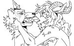 anthro beastars bovid canid canine canis caprine duo fangs french_kissing fur grabbing_head hair horn kissing legoshi_(beastars) male male/male mammal missing_ear monochrome notched_ear pina_(beastars) questionable_consent sheep shirtless shy spicedpopsicle teeth tongue tongues_touching wolf