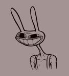anthro clothing crazy_eyes dialated_pupils glitch_productions gooseworx jax_(tadc) lagomorph leporid line_art male mammal overalls rabbit simple_background smile solo standing teeth the_amazing_digital_circus white_background