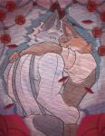 anthro barazoku canid canine canis clothed clothing duo echo_(series) echo_project flower fox fur hair hug hugging_another jim_sterling_(the_smoke_room) looking_at_another love male male/male mammal mature_anthro murdoch_byrnes muscular muscular_anthro muscular_male orange_body orange_fur petals pinumontbalou plant rose_(flower) the_smoke_room white_body white_fur