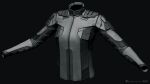  3d blender_(medium) bodysuit clothes_focus commentary company_logo copyright_logo copyright_name dark_background dated english_commentary eve_online grey_background greyscale highres jacket logo long_sleeves marmoset_toolbag_(medium) maya_(medium) monochrome no_humans official_art photorealistic realistic undoz upper_body zbrush_(medium) 