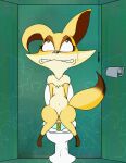 accident anthro blpanda bodily_fluids canid canine chest_fur clenched_teeth desperation feces feces_in_ass female fennec_fox fox fur genitals green_eyes hi_res mammal navel pooping pooping_in_toilet popy sitting sitting_on_toilet solo sweat sweatdrop tan_body tan_fur teeth thought_bubble toilet toilet_paper toilet_use true_fox vulva