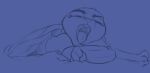 2020 anthro buckteeth disney european_rabbit eyes_closed female floppy_ears gaping_mouth judy_hopps lagomorph leporid lop_ears mammal monochrome mouth_shot open_mouth oryctolagus pillow rabbit solo stretching teeth thegorysaint tongue triangle_nose uvula yawn yawning_tears zootopia