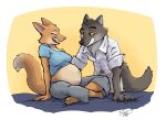 4_toes 5_fingers absurd_res anthro bed blue_clothing blue_shirt blue_topwear bottomwear breasts canid canine canis canon_couple clothing crossed_legs diane_foxington dreamworks duo feet female fingers fox fur furniture grey_body grey_bottomwear grey_clothing grey_fur grey_pants happy hi_res husband_and_wife male mammal married_couple mr._wolf_(the_bad_guys) on_bed orange_body orange_fur pants pink_nose pregnant pregnant_female ravid_anml red_fox rolled_up_sleeves shirt sitting sitting_on_bed smile tail the_bad_guys toes topwear true_fox white_bottomwear white_clothing white_dress_shirt white_pants wolf yellow_eyes yellow_sclera
