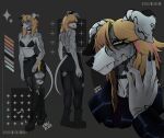absurd_res anthro black_nails blonde_hair boots canid canine canis choker clothed clothing colored_nails cross domestic_dog female floppy_ears footwear fur galgo galgo_espanol green_eyes grey_body grey_fur greyhound hair hi_res hunting_dog jewelry kaiwhero mammal montesa_(higalgo) nails necklace shoes sighthound solo spanish_greyhound standing tail white_body white_fur
