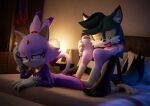3d_(artwork) 5_toes absurd_res anthro barefoot bed bedroom bedroom_eyes blaze_the_cat bottomwear canid canine clothing digital_media_(artwork) duo eyelashes fan_character feet feetymcfoot felid feline female foot_fetish foot_focus foot_grab foot_lick forehead_gem fox fur furniture gem gloves green_body green_fur grey_bottomwear grey_clothing grey_pants hair hand_on_cheek handwear hi_res humanoid_feet lamp legs_up licking looking_back lying male male/female mammal narrowed_eyes orange_eyes pants plantigrade ponytail purple_body purple_clothing purple_fur purple_robe robe seductive sega smile soles sonic_the_hedgehog_(series) tail tan_eyelids toes tongue tongue_out wrinkled_feet wrinkles