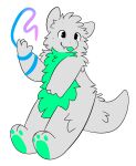 abstract_art anthro biped dragon fur gradient green_body green_fur green_paws grey_body grey_fur hi_res holding_object male mythological_creature mythological_scalie mythology scalie snuffles snuffles_(character) solo