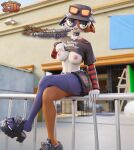 3_toes 5_fingers absurd_res anthro areola breasts choker claws clothed clothed_anthro clothed_female clothing clothing_pull collar domestic_cat epic_games eyewear feet felid feline felis female fingers flashing flashing_breasts footwear fortnite hat headgear headwear hi_res jewelry looking_away loose_footwear mammal meow_skulls metalhead_meow_skulls necklace nipples outside partially_clothed paws pink_areola pink_nipples relaxing shachath3d shoe_dangle shoes sitting solo spiked_collar spikes sunglasses teasing teasing_viewer thighs_together toe_claws toes
