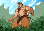 5_fingers absurd_res anthro armpit_hair balls body_hair bottomwear brown_hair brown_nose chest_hair clothed clothed_anthro clothed_male clothing fangs felid fingers fur genitals hair happy_trail hi_res humanoid_hands loincloth loincloth_only male mammal muscular muscular_anthro muscular_male nature navel nipples outside prehistoric_species pubes saber-toothed_tiger sabercundo sabertooth_(anatomy) smilodon solo tan_body tan_fur teeth thorns topless topless_anthro topless_male torn_bottomwear torn_clothing torn_loincloth wardrobe_malfunction whiskers