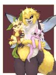 2026 3:4 3_fingers 3_toes absurd_res ambiguous_gender anthro apode arthropod bee blonde_hair brown_background brown_body brown_eyes brown_fur canid canine cute_fangs dark_rya draconcopode dungeon_odyssey eeveelution fangs feet female feral fingers fur generation_4_pokemon group hair hi_res hug hugging_another hugging_from_behind hymenopteran insect leafeon legless looking_at_another male mammal naga nintendo open_mouth pale_fur paws pink_body pink_hair pink_skin pinkie_(dungeon_odyssey) pokemon pokemon_(species) portrait purple_eyes queen_poisonous_honeybee_(solo_farming_in_the_tower) serpentine simple_background soles solo_farming_in_the_tower teeth three-quarter_portrait toes tongue trio white_body white_fur wings
