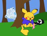 alolan_form alolan_vulpix black_eyes blue_eyes blush bodily_fluids bottomwear clothed clothing duo female feral generation_1_pokemon generation_7_pokemon genital_fluids genitals glistening glistening_eyes grass hat headgear headwear jacket lily_of_the_valley_(artist) masturbation narrowed_eyes nintendo one_eye_closed open_mouth outside panties pants partially_clothed peeking_around_corner pikachu plant pokemon pokemon_(species) raised_arm regional_form_(pokemon) sitting sitting_on_ground spread_legs spreading sweatpants tail topwear tree underwear vaginal_fluids vulva