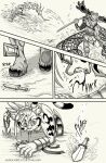 5_fingers anthro antlers armor athletic athletic_anthro athletic_male barefoot blood bodily_fluids bottomwear breasts butt clothed clothing comic cough coughing_blood daigaijin deer duo fangs feet felid feline female fight fingers fur gladiator group hair hi_res hooves horn humanoid_hands irlenk_(daigaijin) knife loincloth male mammal mazy_(daigaijin) melee_weapon missing_arm missing_leg nipples pauldron paws polearm prosthetic prosthetic_leg prosthetic_limb scissor_(gladiator) teeth text toes topless topless_anthro topless_female topless_male trident warrior weapon